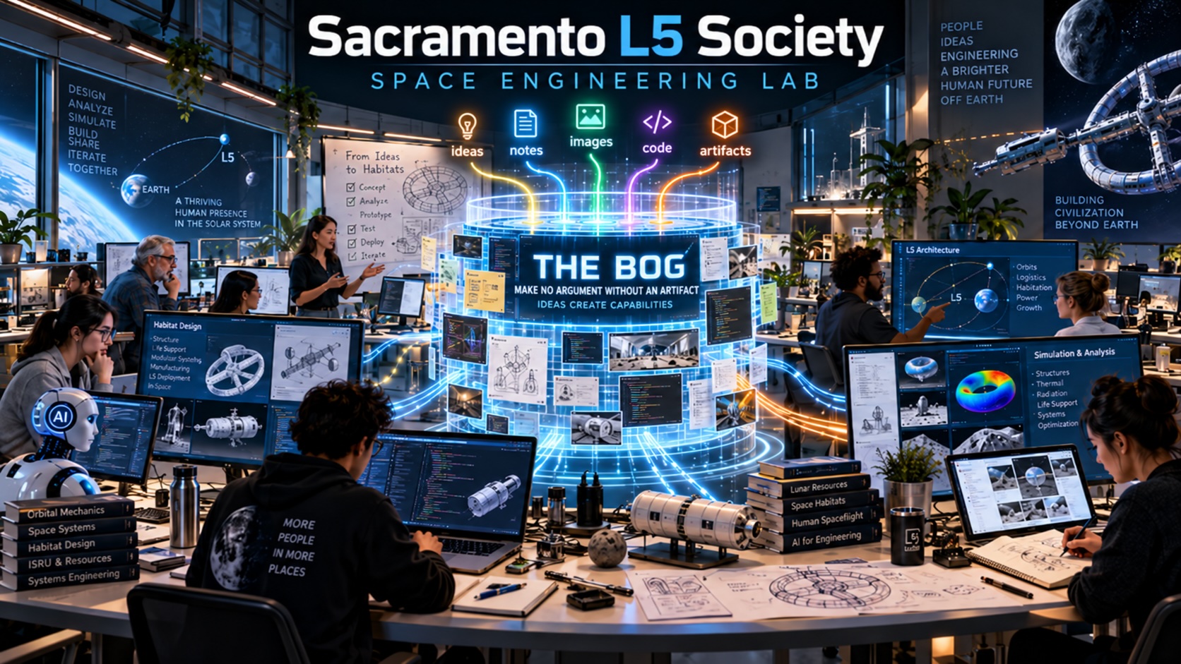 Sacramento L5 Society Space Engineering Lab and shared Bog of ideas, notes, images, code, and artifacts